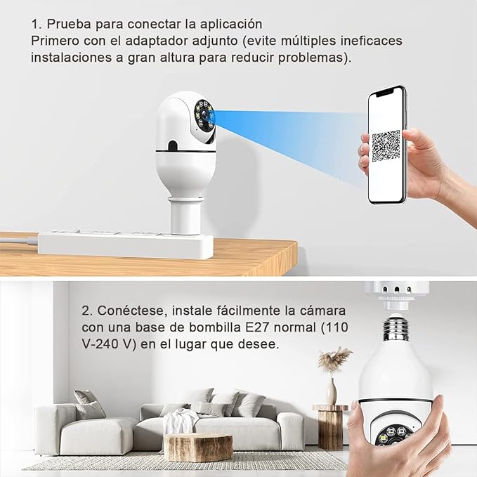 CAMARA FOCO DE SEGURIDAD HD PANORAMICA TIPO AMPOLLETA SMART 360°